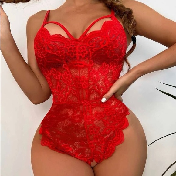 Other - Red Lace Scallop Romper